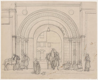 KT 1685
          <br/>
          Oosterse straatscène voor de poort van het paleis van Halim Pasha in Caïro
          <br/>
          <em>Famars Testas, Willem de (1834-1896)</em>